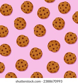 Cookies Pattern Pink Background Delicious Tasty Illustration Design Vector
