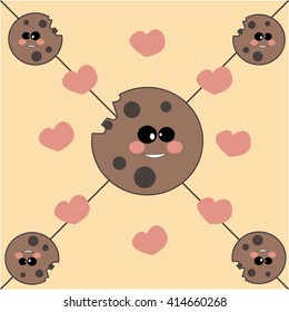 Cookies pattern. smile. hearts. vector illustration