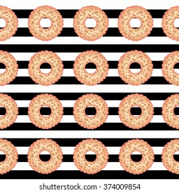 Cookies pattern,isolated on white and black background. Vector seamless texture. Cloth design, wallpaper, wrapping.Greeting cards and invitations of wedding, menu, birthday, mother's day,other design.