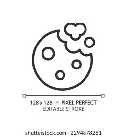 Cookies pixel perfect linear icon. Round biscuit. Baked snack. Bakery menu. Sweet treat. Pastry shop. Thin line illustration. Contour symbol. Vector outline drawing. Editable stroke