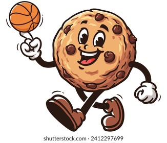 Cookies, die Basketball-Cartoon Maskottabildungscharakter spielen, Vektorklammer, handgezeichnet