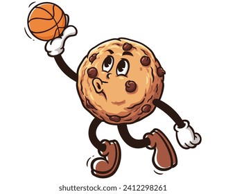 Cookies playing basketball slam dunk cartoon mascot illustration character vector clip art hand drawn