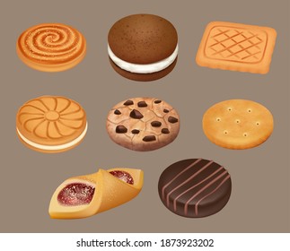 Galletas. Realistas y deliciosas galletas de azúcar ilustraciones vectoriales decentes