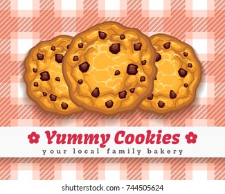 Cookies retro poster. Retro choco chip cookie vector illustration