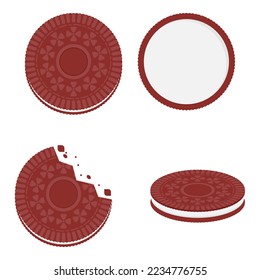 Cookies sandwich cream in Red Velvet flavor. snack collection icon set in cartoon flat illustration vector.