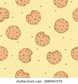 Cookies seamless pattern. Biscuits with chocolate drops. Vector illustration