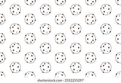 Cookies seamless pattern. Hand Drawn Cute chocolate cookie isolated on a white background. Vector illustration