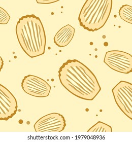 Cookies seamless pattern. Madeleine French biscuit. Design for printing on textiles, packaging, paper, wallpaper. 