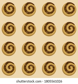 Cookies seamless pattern on dark brown background.