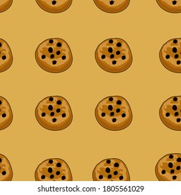 Cookies seamless pattern on dark brown background.