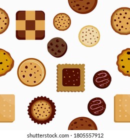 Cookies seamless pattern on white background.