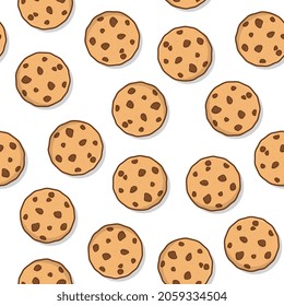 Cookies Seamless Pattern On A White Background. Tasty Cookies Pepper Icon Vector Illustration