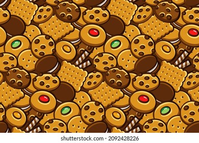 Cookies seamless pattern. Vector cartoon illustration.