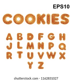 Cookies with sesame in the form of letters. Vector illustration