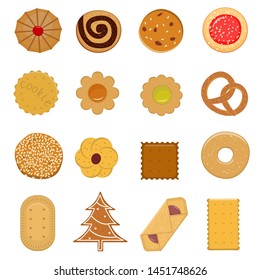 Cookies. A set of 16 vector isolated image of cookies on a white background