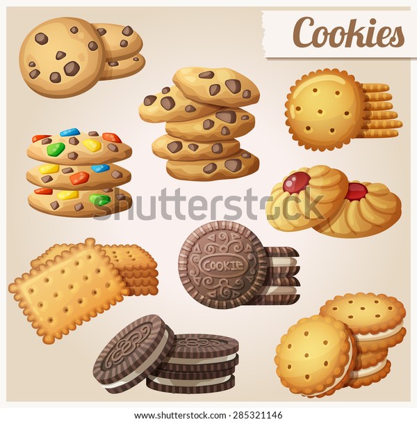 Cookies. Set of\
cartoon vector food icons.\
