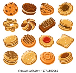 Cocinas preparadas. cookies de icono de colección. Vector