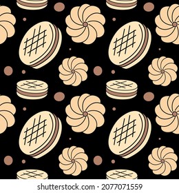 cookies set seamless colored background. gingerbread vector illustration in flat style