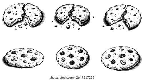 Cookies set, vector engraving style illustration
