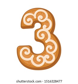 Cookies in the shape of number 3. Vector illustration on a white background.
