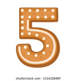 Cookies in the shape of number 5. Vector illustration on a white background.