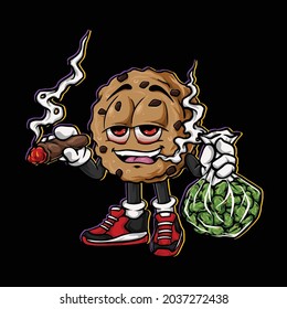 Cookies Smoking Blunt And Holding Bag Nug Weed Flower Face High Stoned