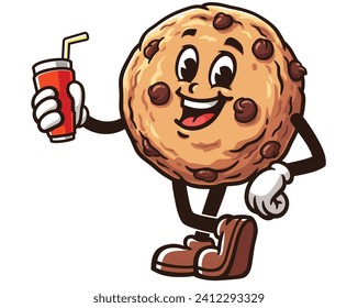 Cookies with soft drink cartoon mascot illustration character vector clip art hand drawn