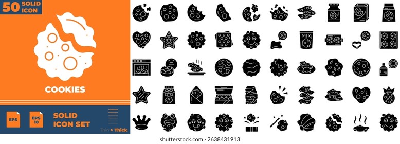 Cookies Solid Editable Icons set. Vector illustration in modern thin solid style of cookies icons: cookie, bite, cracker, etc
