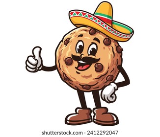 Cookies with sombrero mexican hat cartoon mascot illustration character vector clip art hand drawn