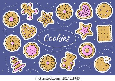 Cookies - sticker set. Gingerbread illustration in vector.