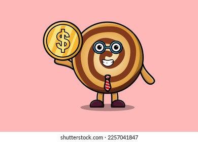 Cookies successful businessman holding gold coin cartoon vector image