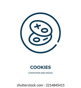 Cookies symbol for interface icon. Linear vector illustration from computer and media collection. Outline cookies symbol for interface icon vector. Thin line symbol for use on web and mobile apps, 