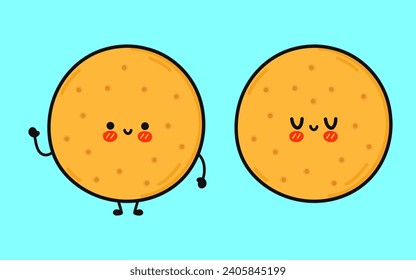 Cookies. Vector hand drawn cartoon kawaii character illustration icon. Isolated on blue background. Cookies character concept