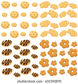 Cookies vector illustration cake isolated on white Assortment of nine delicious cookies of various shape and taste