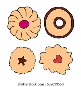 Cookies vector illustration. Doodle style. Design icon, print, logo, poster, symbol, decor, textile, paper, card. 