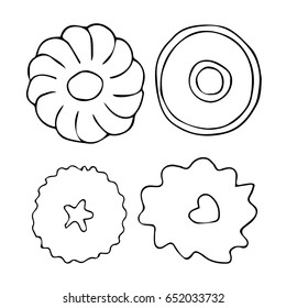 Cookies vector illustration. Doodle style. Design icon, print, logo, poster, symbol, decor, textile, paper, card. 