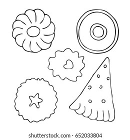 Cookies vector illustration. Doodle style. Design icon, print, logo, poster, symbol, decor, textile, paper, card. 