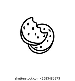 Cookies with vector line art. Minimalist simple outline, bakery icon. Hand drawn food illustration