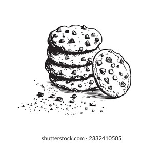 Cookies vector sketch line drawing black on white	