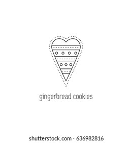 Cookies vector thin line icon. Decorated gingerbread in a shape of heart. 