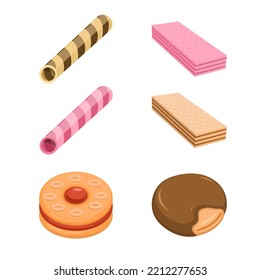 Cookies y wafer roll colección de ilustraciones vector 