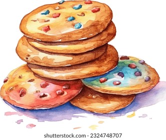 Cookies Watercolor illustration. Hand drawn underwater element design. Artistic vector marine design element. Illustration for greeting cards, printing and other design projects.