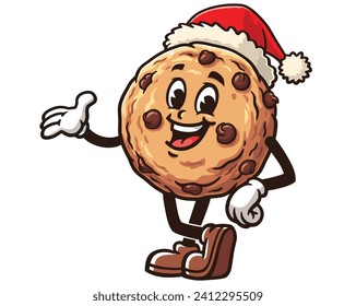 Cookies wearing a Christmas hat cartoon mascot illustration character vector clip art hand drawn