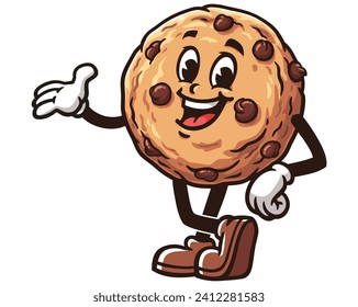 Cookies with welcoming hand cartoon mascot illustration character vector clip art hand drawn