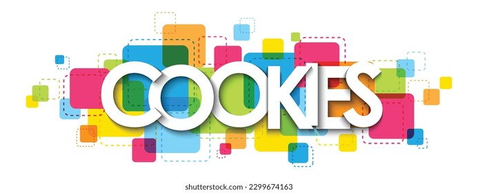 COOKIES white vector typography on colorful squares