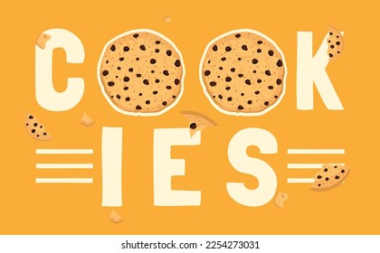 Cookies word typography lettering, vector illustration