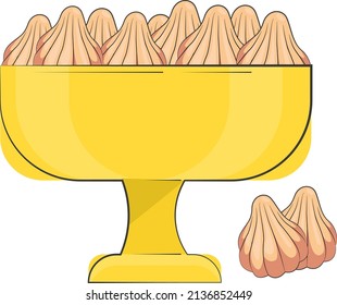 Cookies in yellow bowl, illustration, vector on a white background.