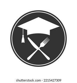 Cooking academy graphic sign. Cooking school symbol in the circle isolated on white background. Vector illustration