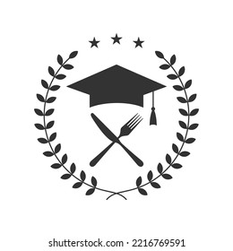 Cooking academy graphic sign. Cooking school symbol isolated on white background. Vector illustration