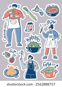 Cooking activities doodle style, Stickers with die cut lines